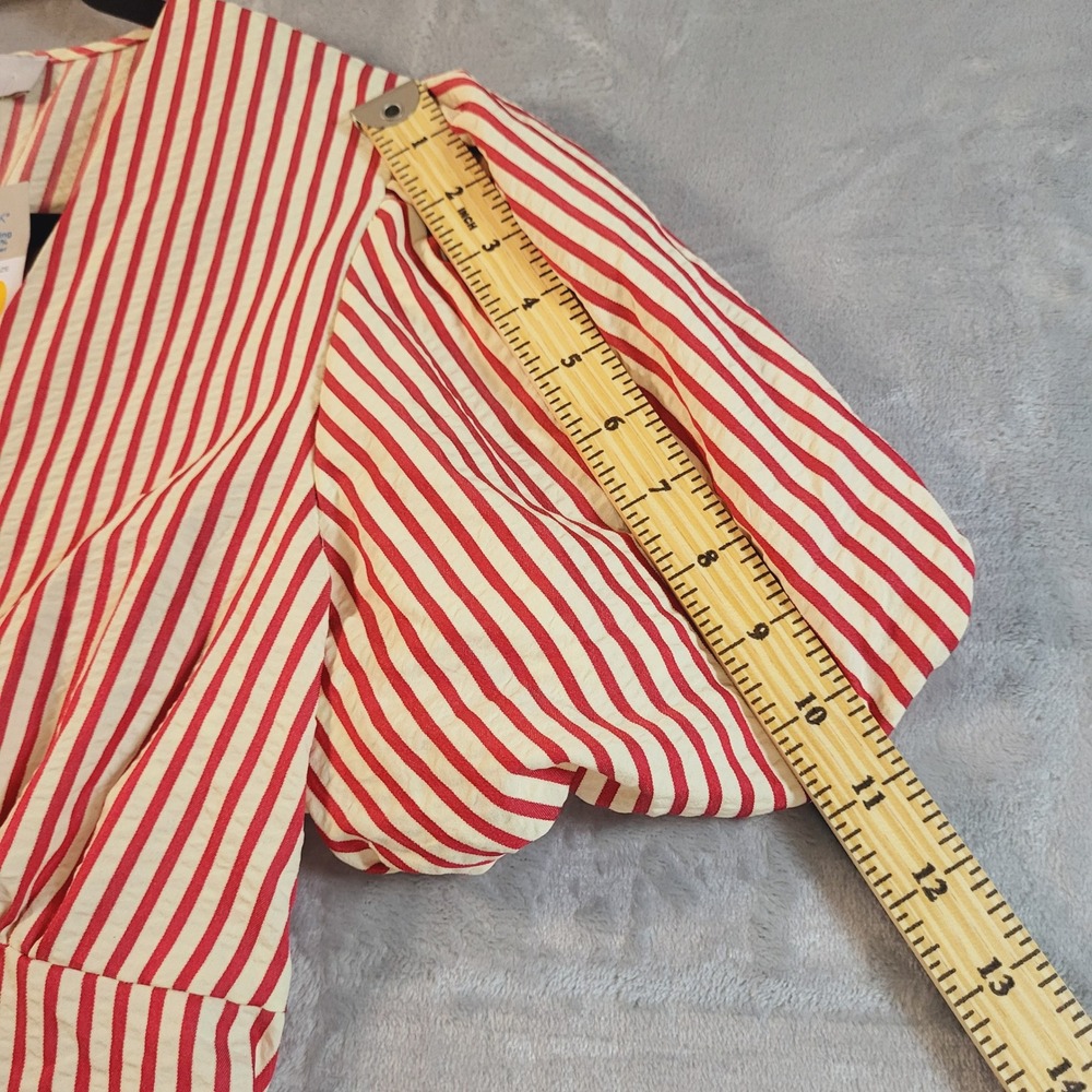 Primark Women Red Cream Striped V-Neck Puff Sleeve Maxi Dress Size 10 NEW - Picture 10 of 12